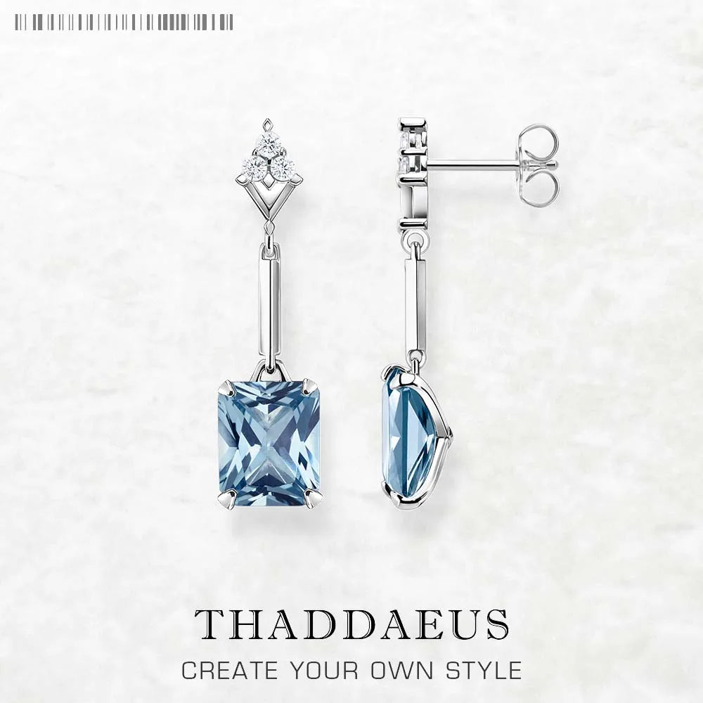 AQUARIS - 
Drop Earrings Square Aquamarine Europe Style Fine Jewelry Trendy Gift For Women In 925 Sterling Silver