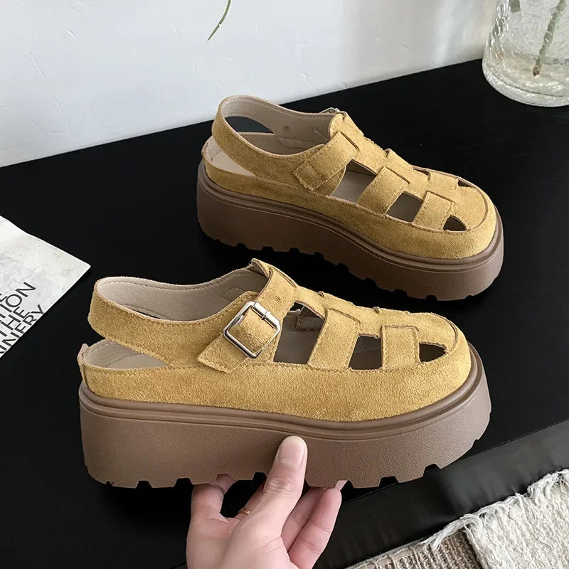 ROMIVA - 
Roman Style Thick Heel Clog Shoes Women's Sandals Breathable Upgraded Version Summer New Hollow out Design Platform Slippers