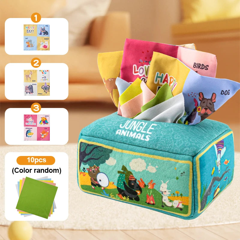Baby Draw Paper Towel Tearing Tissue Box Baby Puzzle Early Education Montessori Children Cloth Toys 3+10