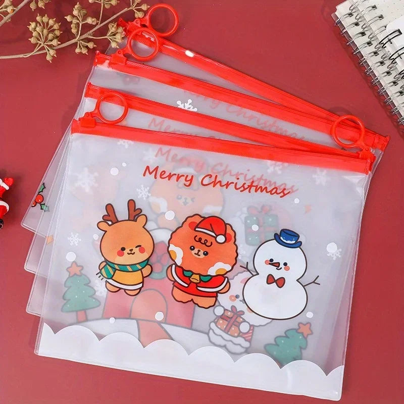 4/12/36pcs Christmas Ring Zip File Bag Transparent Stationery Organizer for Students Multifunctional Pencil Pouch Organizer