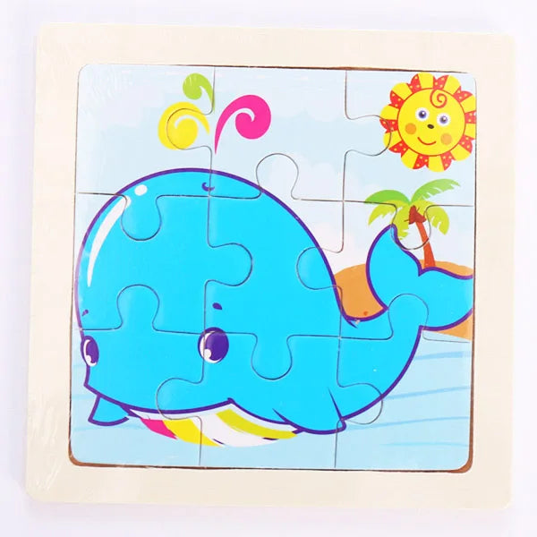 9 Pieces Wooden Puzzle Cartoon Dinosaur Transportation Montessori 3d Puzzle Game Early Learning Educational Toys for Children