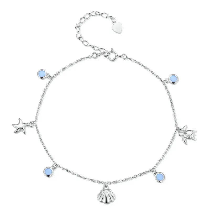 Dazzlink - 
BAMOER Solid 925 Sterling Silver Dazzling Beads Anklet, Chian Bracelet for Leg Female Foot Jewelry For Women BST009