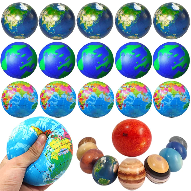 Mini World Earth Stress Balls Children Toy Foam Planet PU Globe Squeezable Balls Finger Exercise Educational Stress Relief Toys