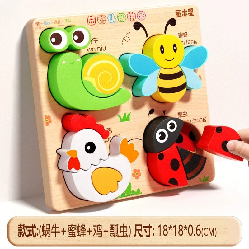 Toddlers Wooden Puzzle Montessori Baby Toys ABC Alphabet Number Shape Matching Board Game Preschool Educational Toy for Kids 2-4