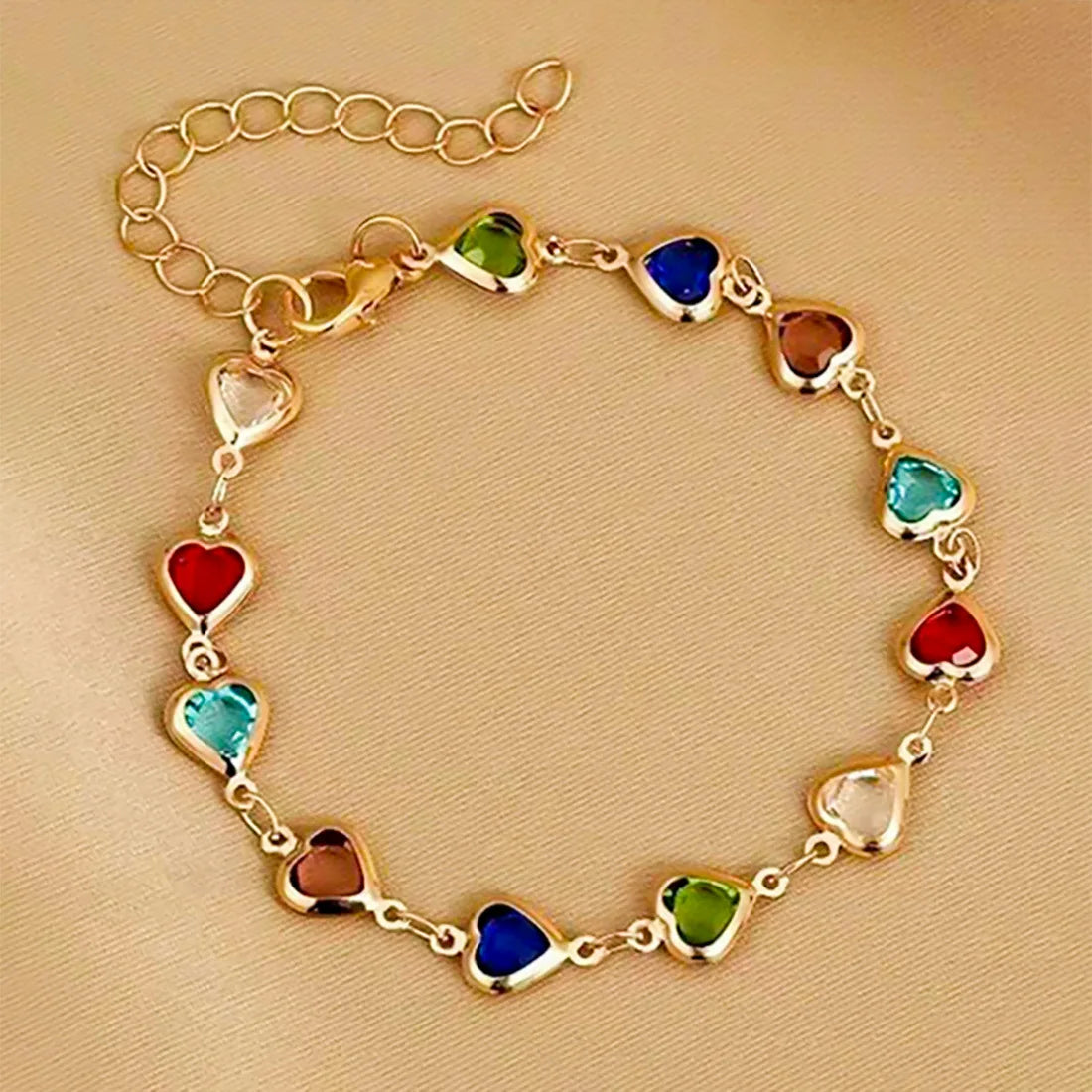RAINELLA - 
Rainbow Crystal Heart Charm Anklets For Women Adjustable Gold Silver Color Link Chains Foot Ankle Bracelet Jewelry Accessories