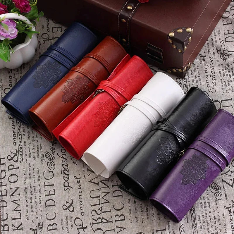 1pc Fashion Vintage PU Pencil Case Student Pencil Bag Waterproof Storage Bag Portable Kit School Supplies Korean Stationery