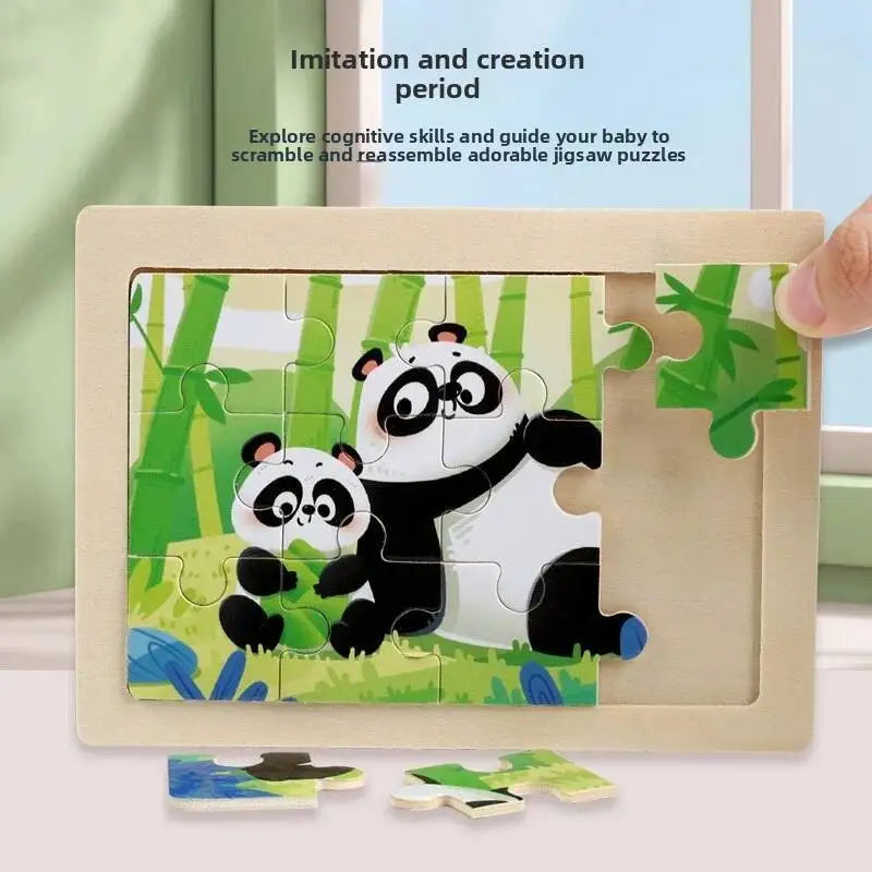 12piece Baby Wooden 3D Puzzle Cartoon Animal Dinosaur Intelligence Jigsaw Wooden Puzzle Game Educational Toys for Children