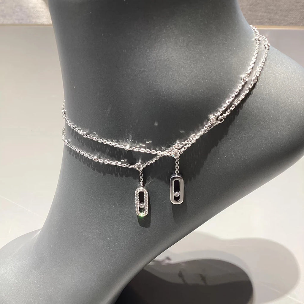 AUREVÉ - 
925 sterling silver 18K gold classic women's diamond ankle chain with moving diamonds. Luxury jewelry gifts