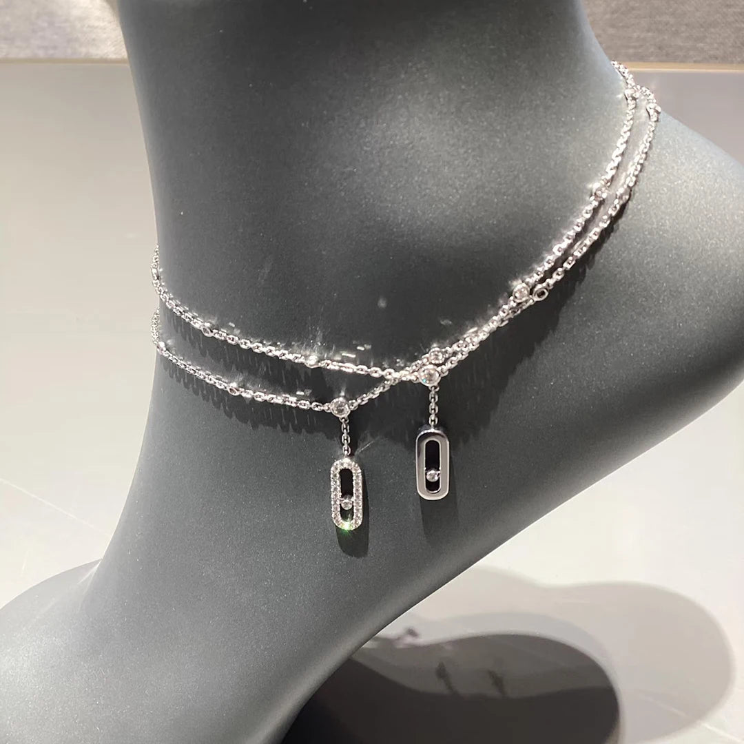 AUREVÉ - 
925 sterling silver 18K gold classic women's diamond ankle chain with moving diamonds. Luxury jewelry gifts