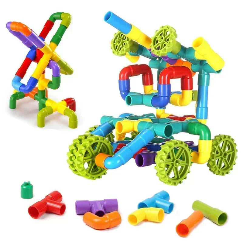 Kids' Plastic Water Pipe Building Blocks Toys Assembly Educational Playsets For Boys Aged 3-4-6 Years Old Creative Connector