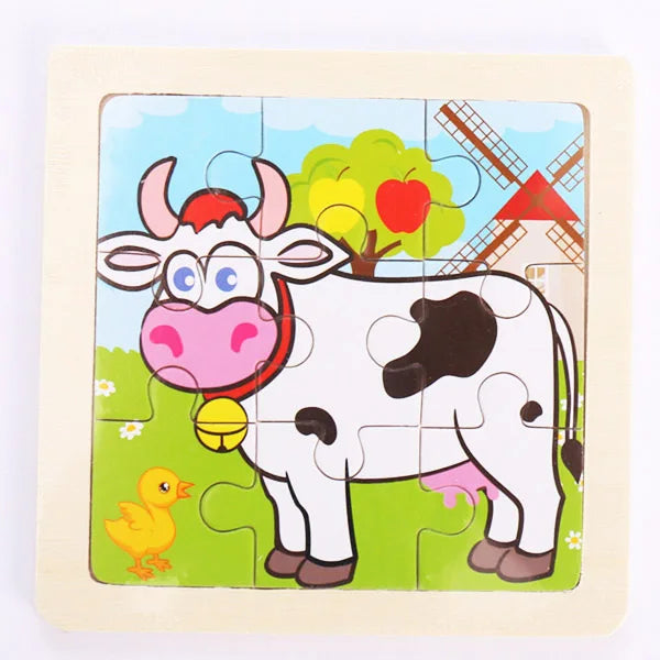 9 Pieces Wooden Puzzle Cartoon Dinosaur Transportation Montessori 3d Puzzle Game Early Learning Educational Toys for Children