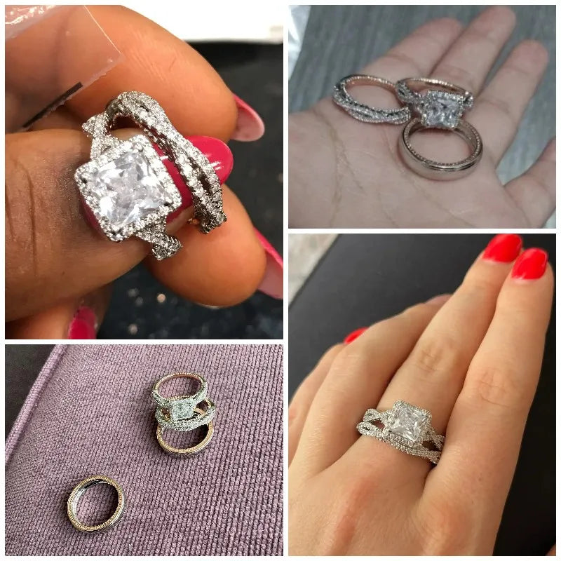 Eternia -
 Huitan Luxe Bruidsringen met Princess Cut Kubieke Zirkonia Elegante Accessoires Schitterende Dames Heren Trouwsieraden Trendy Sieraden