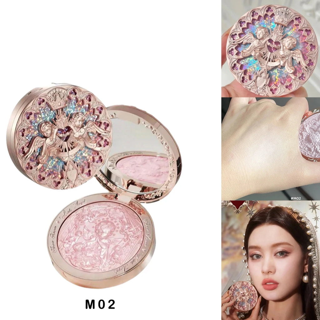 Angelique - 
Flower Knows Little Angel Embossed Face Highlighter Palette Diamond Glitter 3D Contour Waterproof Long-lasting Makeup Shimmer 8g