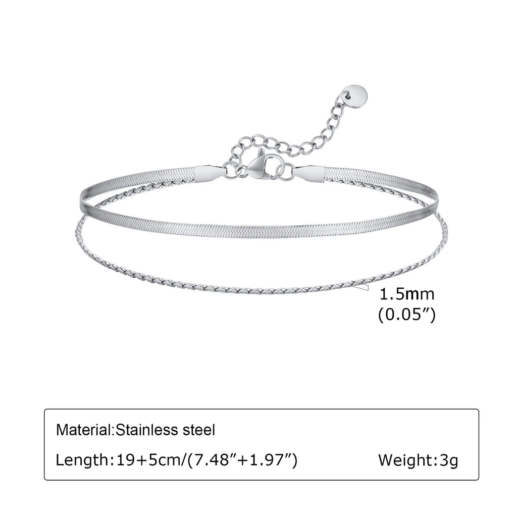 STÉLIA - 
Silver Color Anklet Bracelets for Women Waterproof, Stainless Steel Layered Cuban Chain Herringbone Anklets Summer Beach Gift