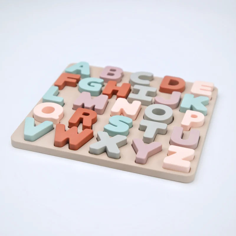 Silicone Montessori Letters Number Puzzle Board Toys Shape Matching For Kids Educational Toys Busy Board Bpa Free Children's Toy