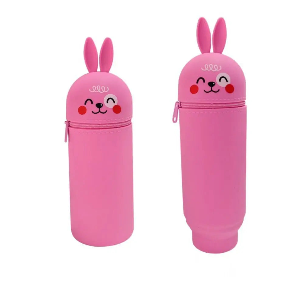 1pc Cartoon Foldable Pencil Case Silicone Dirt Resistant Pen Container Animal Shape Rabbit Shark Pen Box for Students