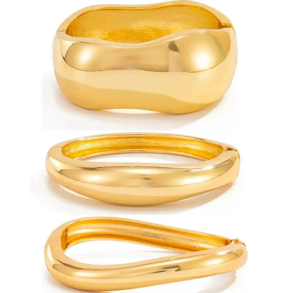 Metalora - Ingemark 3 Styles Punk Metal Spring Wide Bangles Women Hip Hop Gold Color Geometric Arm Bracelets Grunge Jewelry Steampunk Men