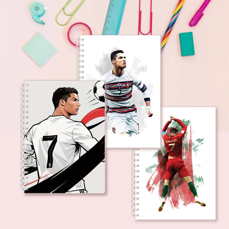 A5 Spiral Notebook Sporty Soccer-Themed Cristiano Ronaldo -100 Pages Journal Perfect Gift for Football Enthusiasts Sport Fans ﻿