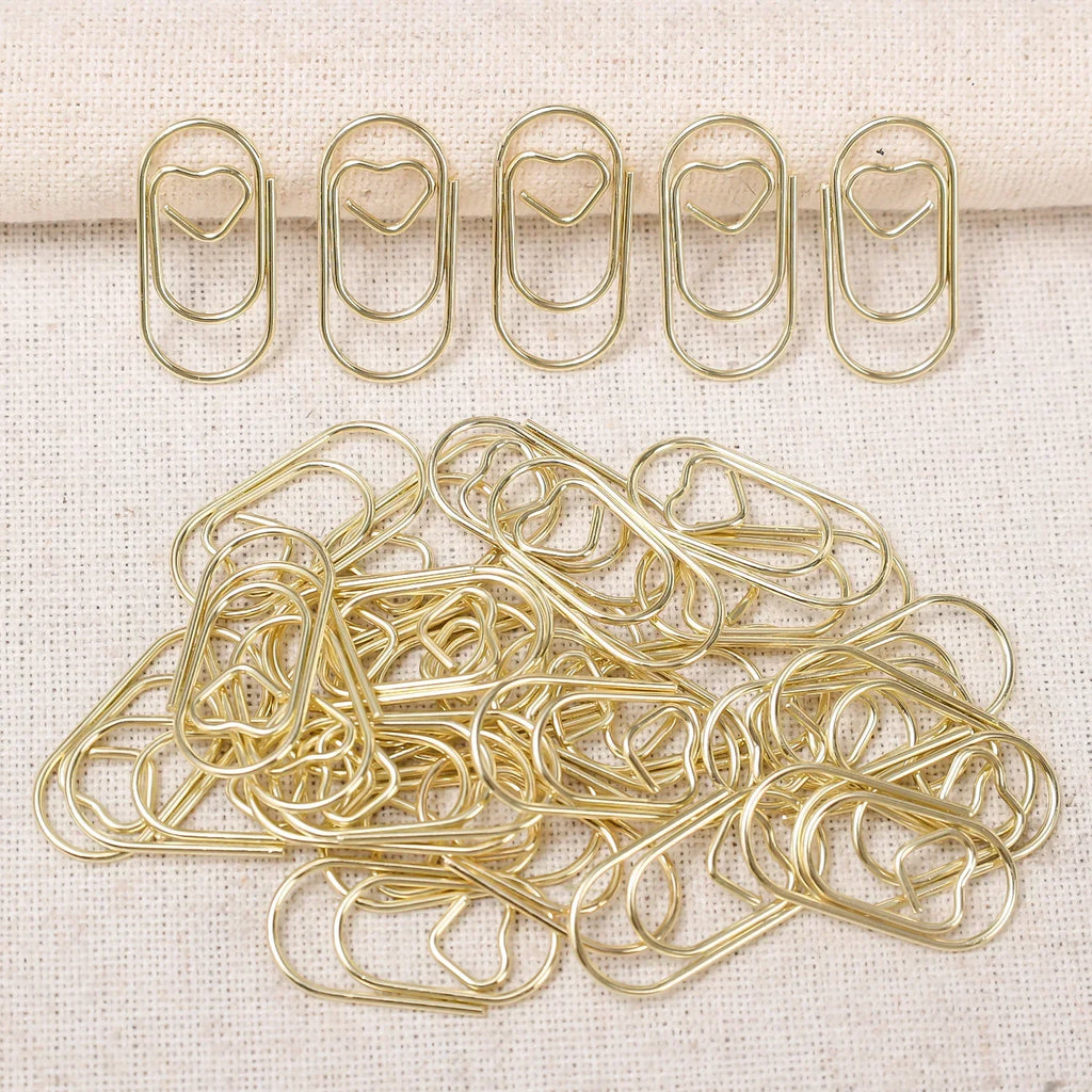 50/100Pcs Creative Metal Love Heart Shape Paper Clips Office Supplies Ticket Photo Clamp Patchwork Binder Clip Hollow Bookmarks