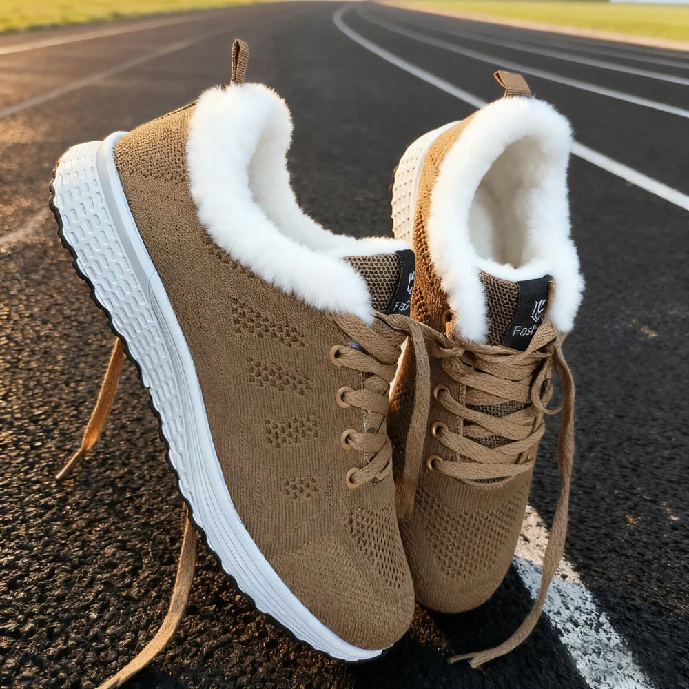 plushy - Winter fashion plush walking flats, sports shoes, women's casual shoes