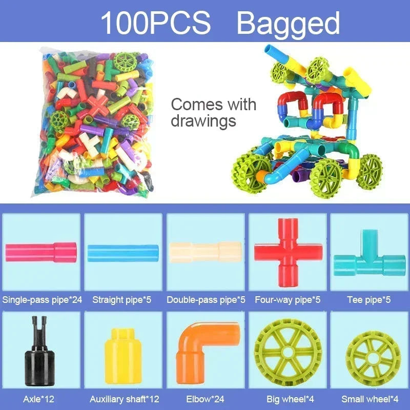 Kids' Plastic Water Pipe Building Blocks Toys Assembly Educational Playsets For Boys Aged 3-4-6 Years Old Creative Connector