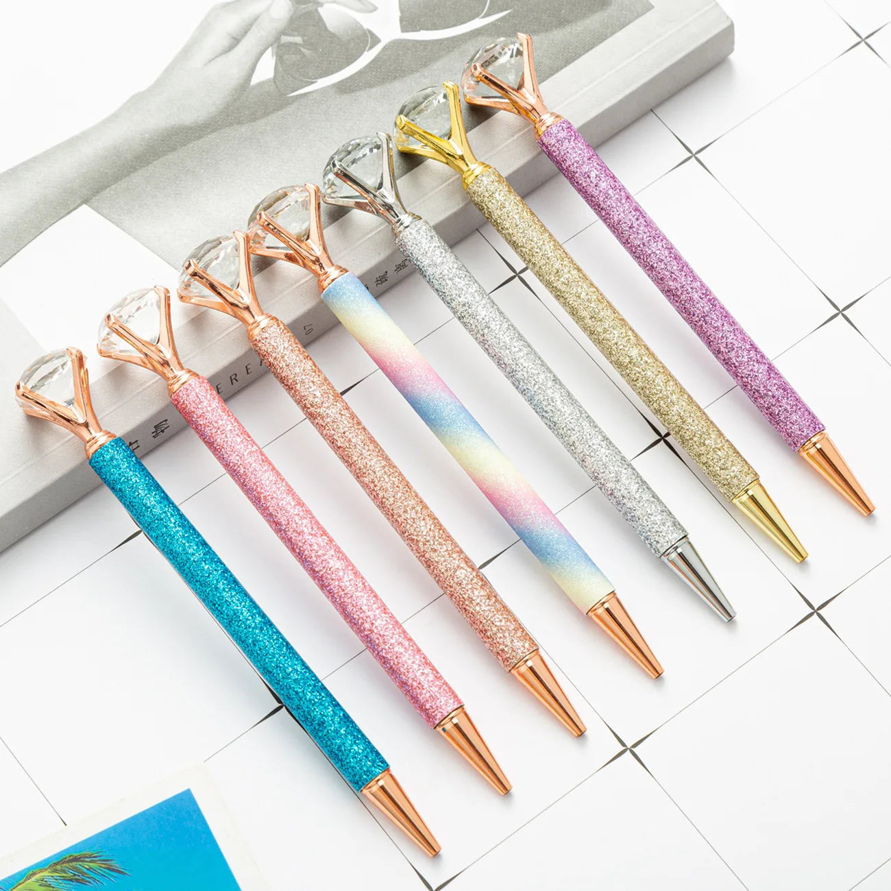 1 Piece Lytwtw's Ballpoint Pen Luxury Cute Big Diamond Wedding Rose Gold Metal Stationery School Office Supplies Supply Pens