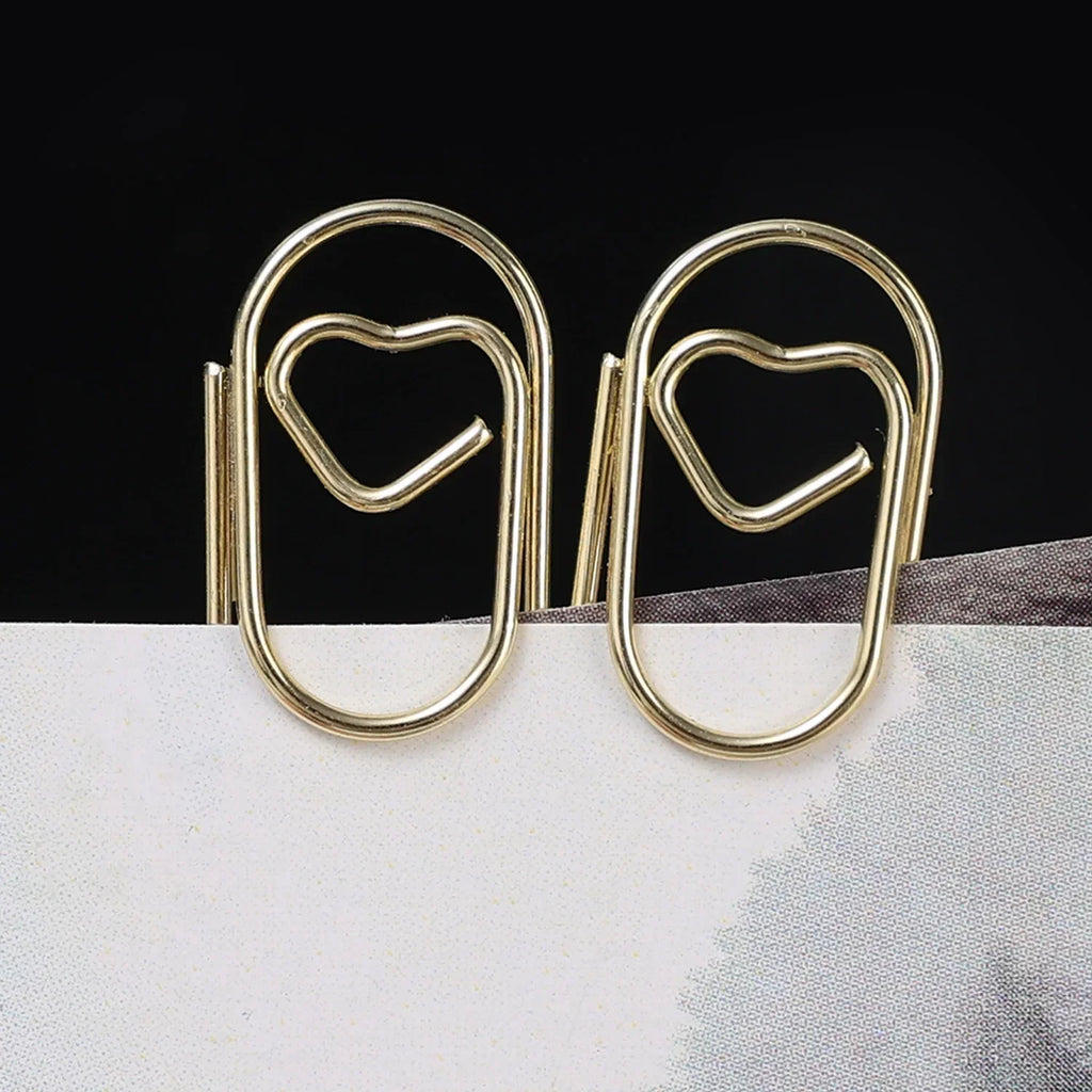 50/100Pcs Creative Metal Love Heart Shape Paper Clips Office Supplies Ticket Photo Clamp Patchwork Binder Clip Hollow Bookmarks