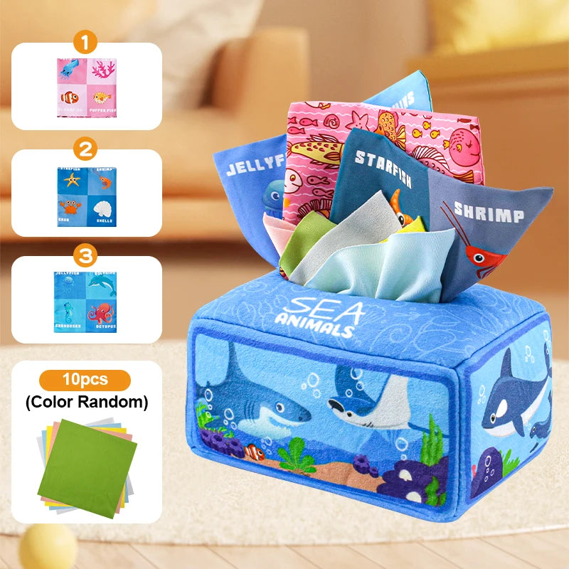 Baby Draw Paper Towel Tearing Tissue Box Baby Puzzle Early Education Montessori Children Cloth Toys 3+10
