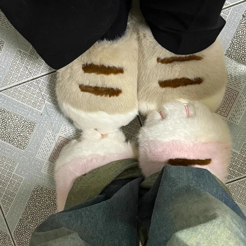 Adorable - Kitty Claw Slippers Women's Home Shoes Non Slip Furry Mules Female Fashion Warm Fluffy Slides Outdoor Cat Slippers