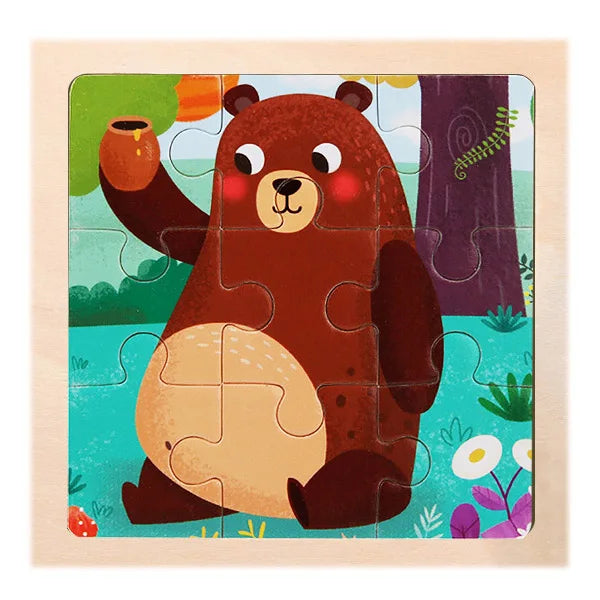 9 Pieces Wooden Puzzle Cartoon Dinosaur Transportation Montessori 3d Puzzle Game Early Learning Educational Toys for Children