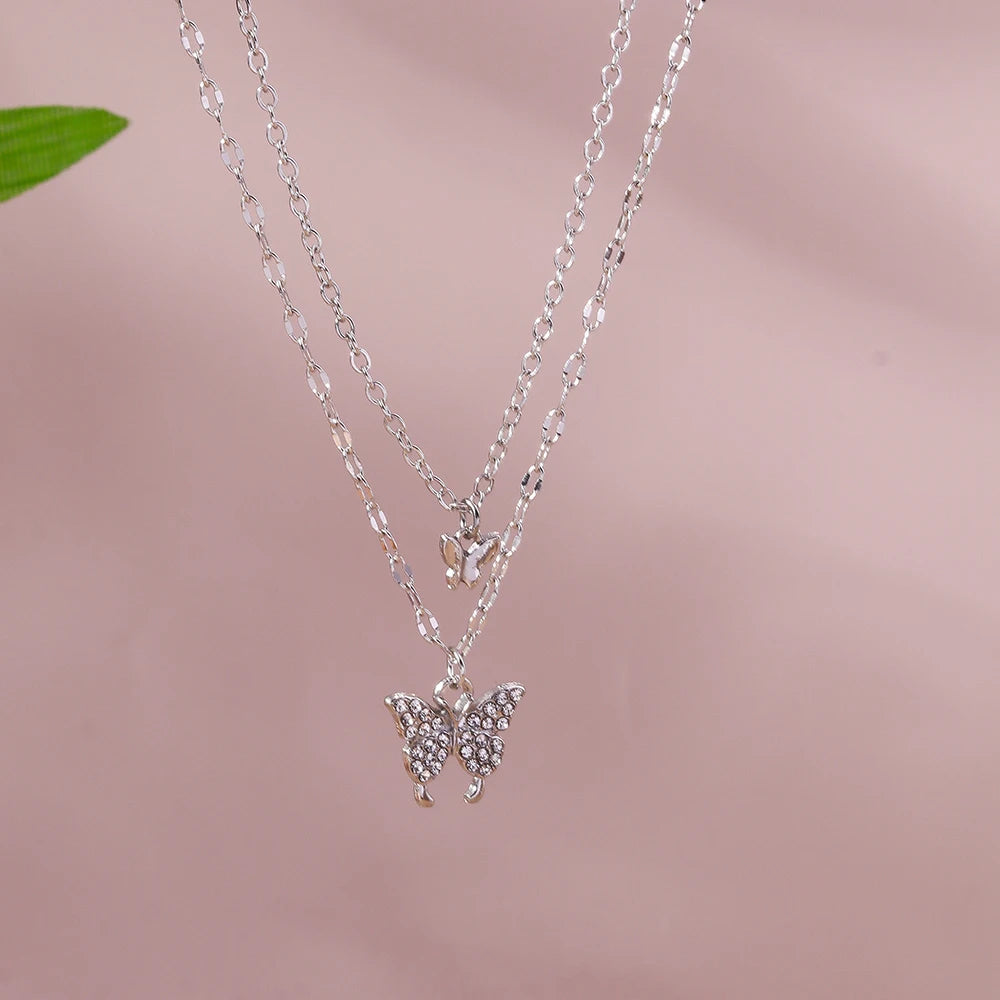 Aurivelle - Y2K Crystal Butterfly Heart Necklace Fashion Kpop Shiny Clavicle Chain Necklaces for Women Girls New Trend Party Gifts Jewelry