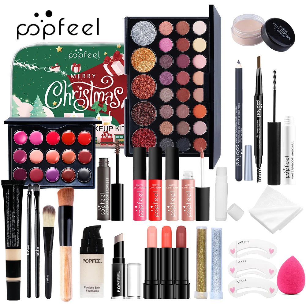 Glimora - POPFEEL Christmas Makeup Set - Complete Collection of Eyeshadow, Foundation, Lipstick for Holiday Celebrations and Everyday Glam