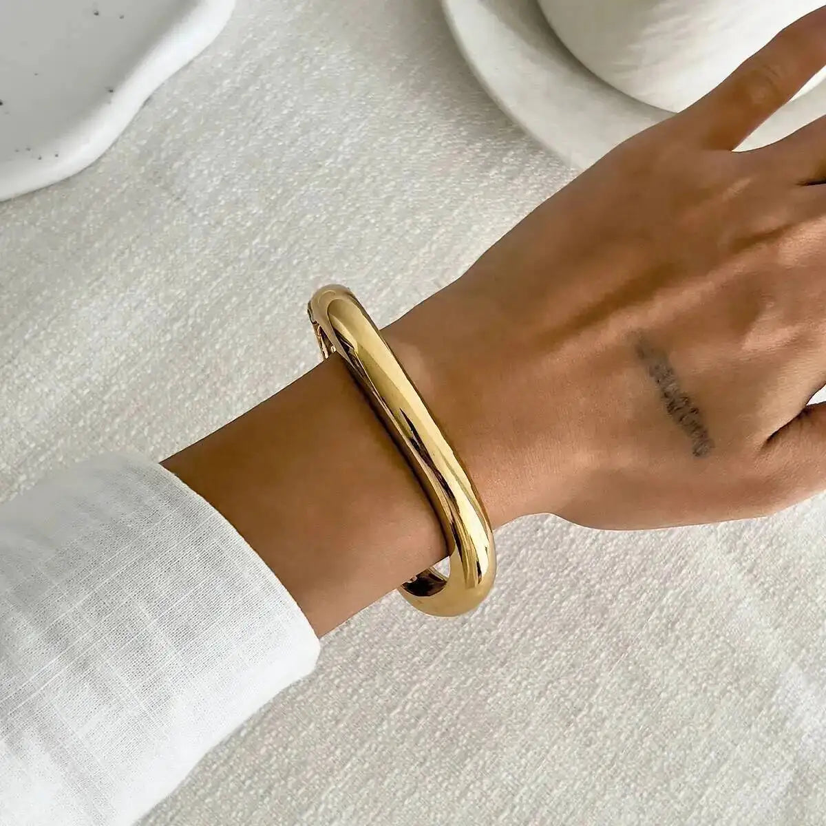 Metalora - Ingemark 3 Styles Punk Metal Spring Wide Bangles Women Hip Hop Gold Color Geometric Arm Bracelets Grunge Jewelry Steampunk Men