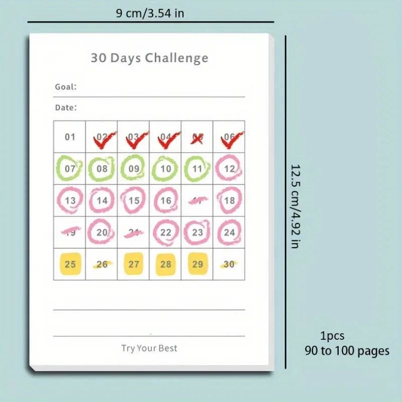 30 Day Self-Discipline Checklist Planner Daily Challenge Notepad Self-adhesive Memo Pads Mini Pocket Checklist Writing Pads