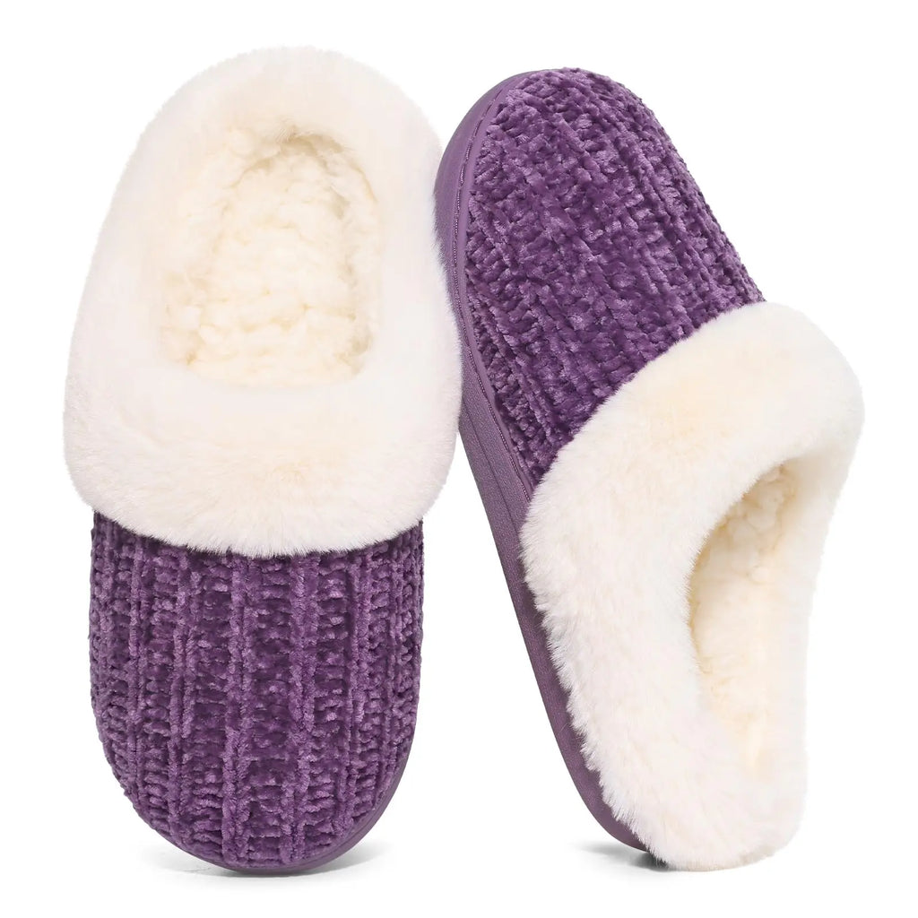 Pallene Fuzzy -  Winter Slippers For Men Women Casual Memory Foam Knit Flat Slides Cozy Plush Indoor Slippers Fluffy Cotton Shoes