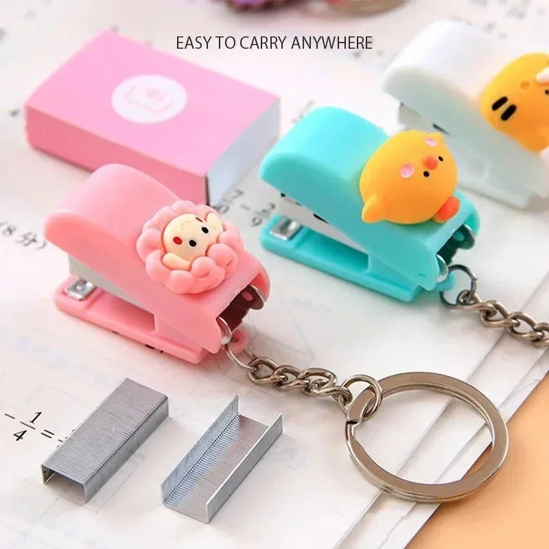 Portable Mini Stapler Cute Book Binding Tools File Organizer Keychains No.10 Staples Office Stationery School Student Supplies