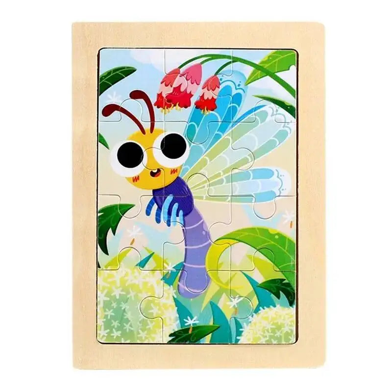 12piece Baby Wooden 3D Puzzle Cartoon Animal Dinosaur Intelligence Jigsaw Wooden Puzzle Game Educational Toys for Children