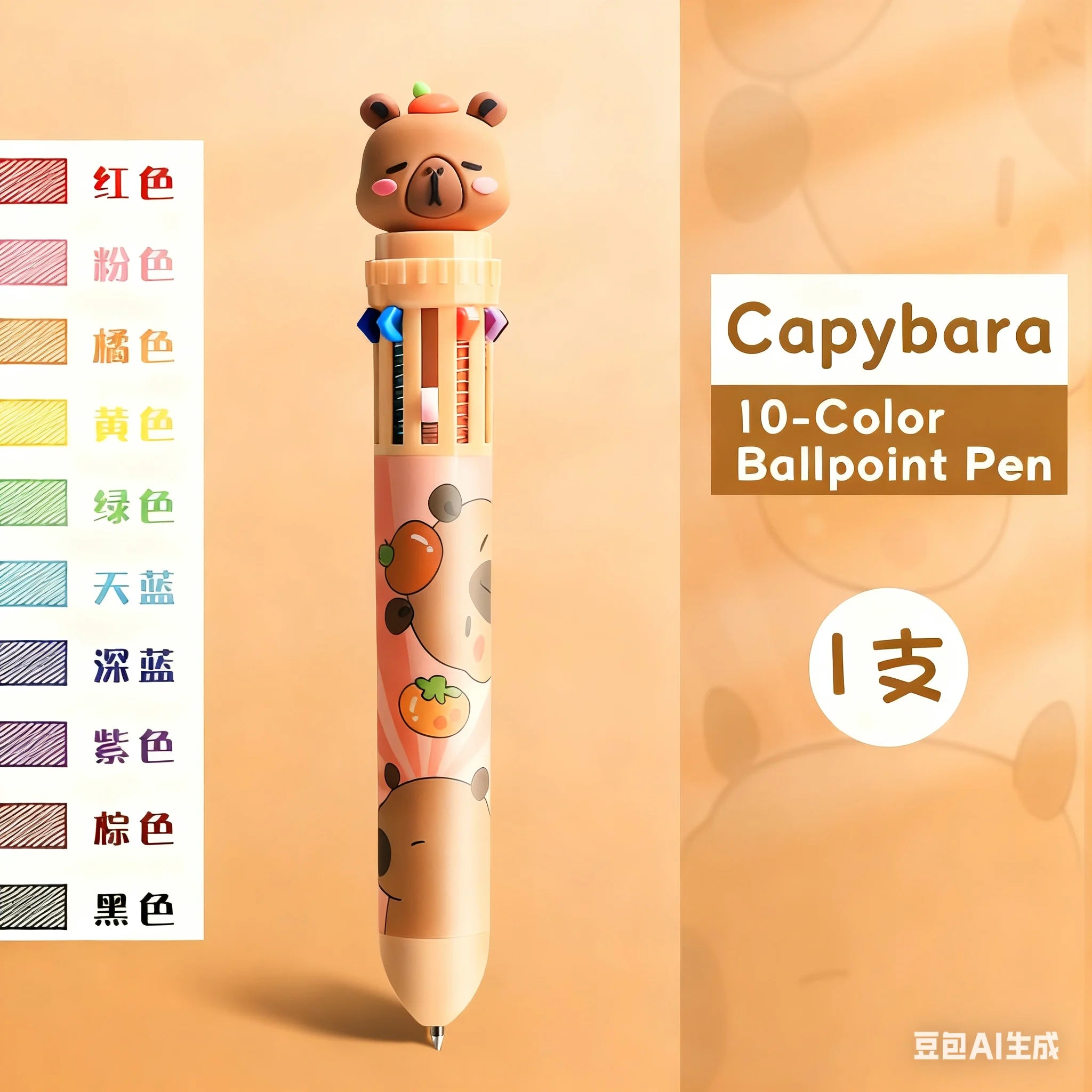 10 color ballpoint pens cartoon cute creative multi-color ballpoint pens press type color multifunctional pens, portable gifts