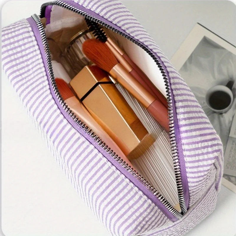 Custom -  Embroidered Striped Travel Toiletry Bag - Personalized Cosmetic Portable Polyester Storage for Travel School Dorm or Home