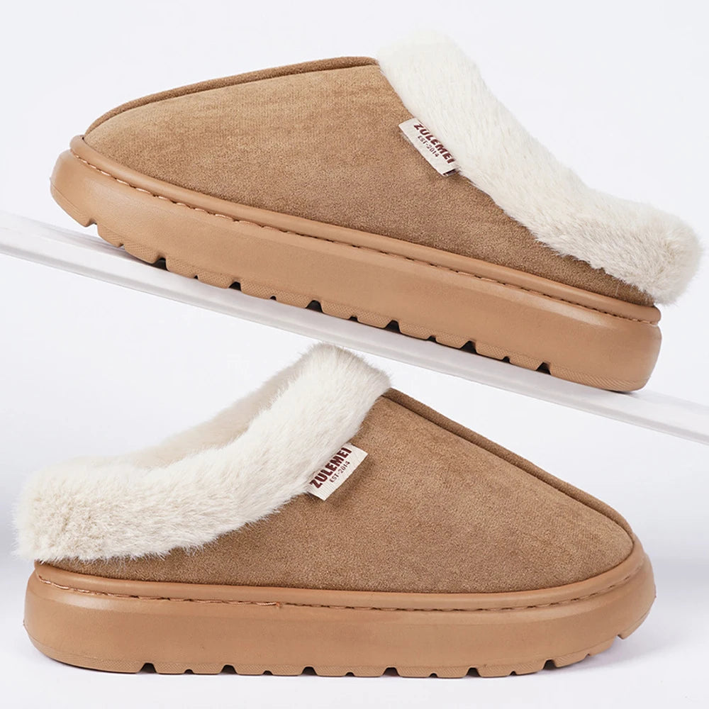 Litfun -  Platform Women Fluffy Slippers Winter High Quality Plush Women Cotton Shoes Ladies Fur House Slippers Warm Fuzzy Slides
