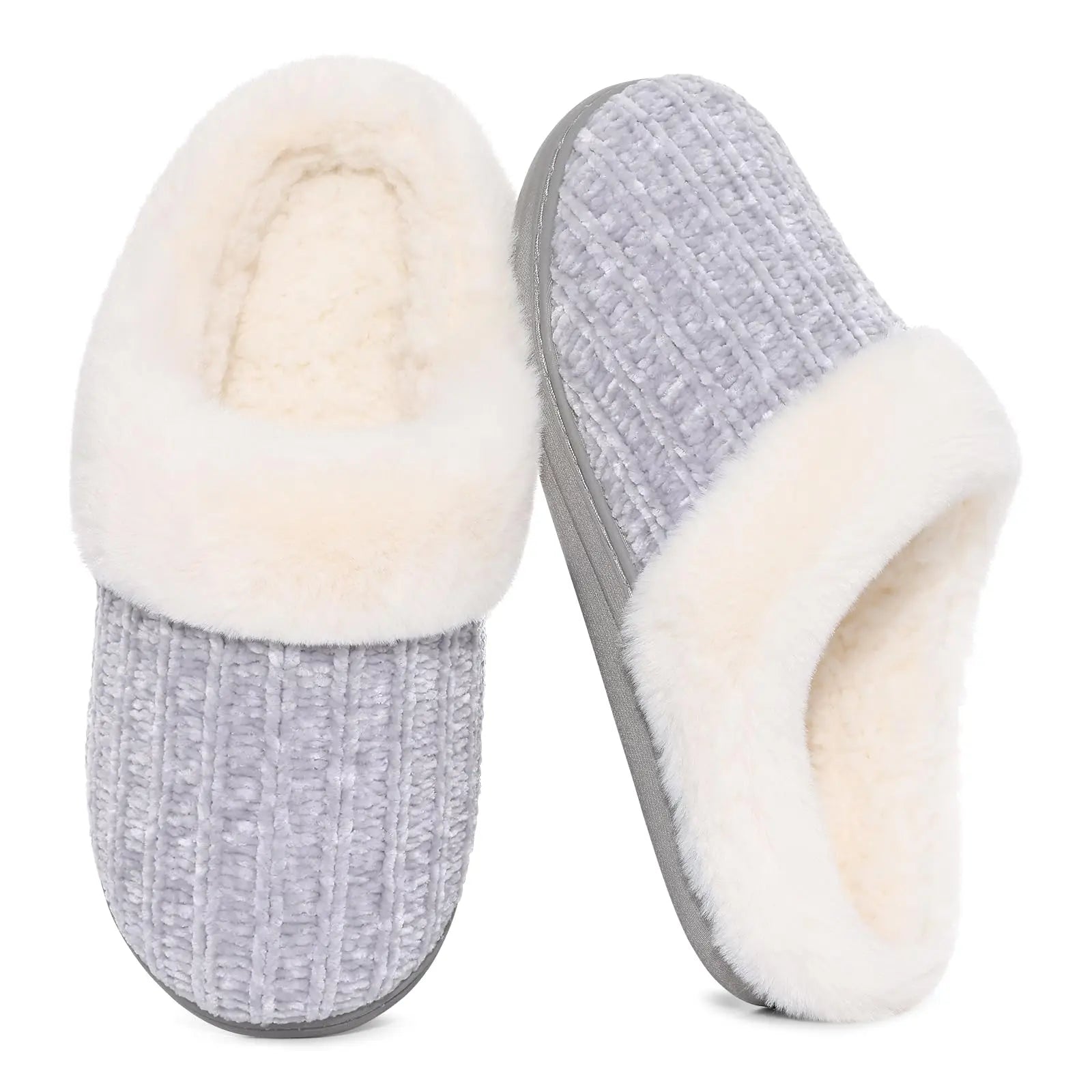 Pallene Fuzzy -  Winter Slippers For Men Women Casual Memory Foam Knit Flat Slides Cozy Plush Indoor Slippers Fluffy Cotton Shoes