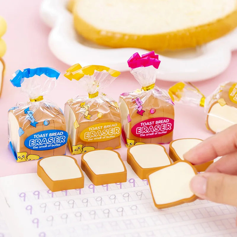 Creative Toast Bread Eraser Student Creative Stationery Children's 1st Period End Christmas Cute Gift Reward Kawaii Erasers