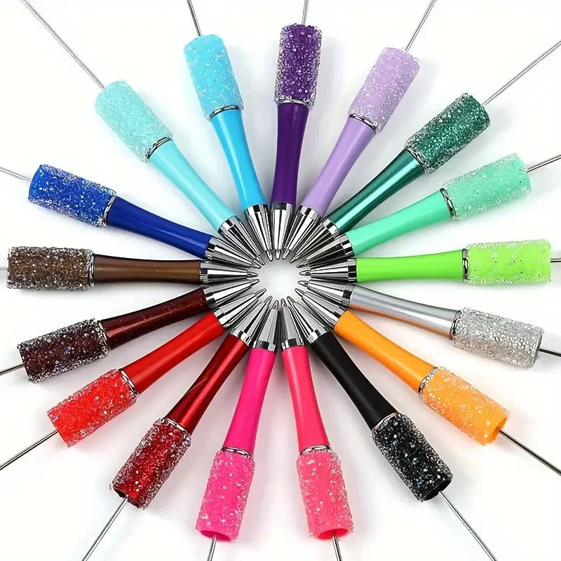 10 New Creative Bead Ballpoint Pen Sets (Random Colors), Perfect For DIY Office And School Supplies With Colored Wooden Beads