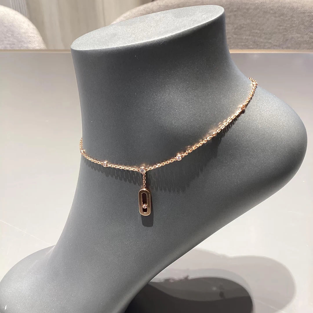 AUREVÉ - 
925 sterling silver 18K gold classic women's diamond ankle chain with moving diamonds. Luxury jewelry gifts