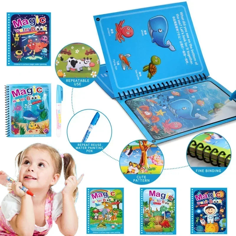 Magic Water Book with Pen Children Drawing Coloring Books for Kids 2 To 4 Years Old Learning  Education Toy Baby Montessori Toys
