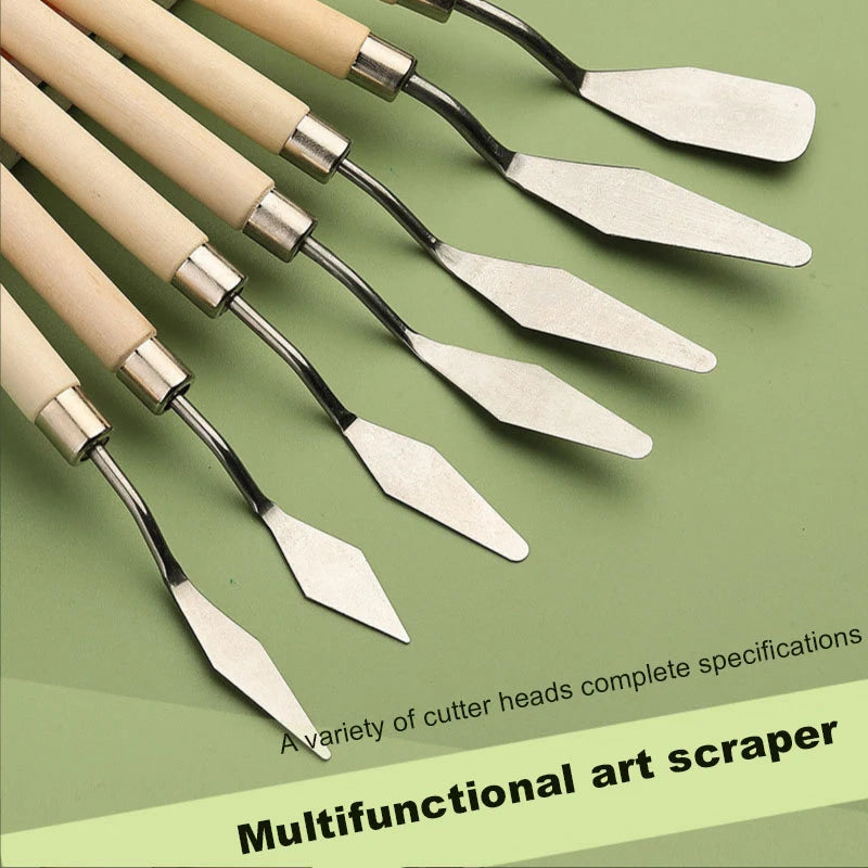 7 pcs Palette Knife Set, Stainless Steel Spatula Painting Knives, Wooden Handle Painting Pallet Knife Set for Oil Painting Kit