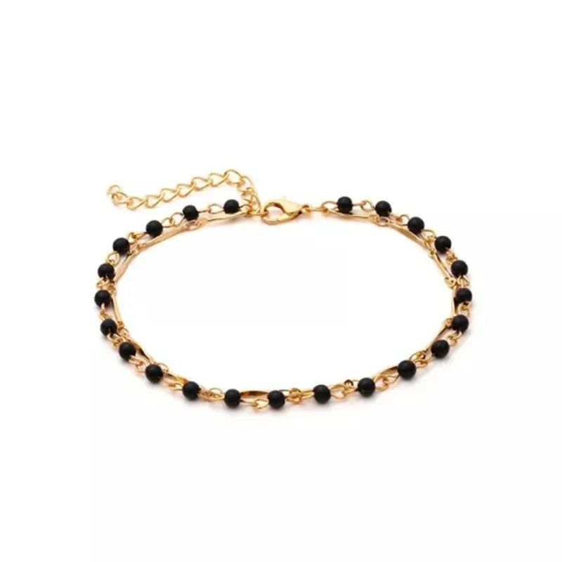 MIRA BEAD - 
Stylish Black Round Beads Chain Anklets For Women Vintage Gold Silver Color Ankle Bracelet Boho Beach Jewelry Summer Accessories