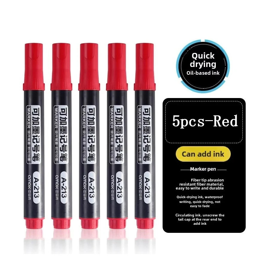 3/5/10 Pcs Permanent Oil-Based Marker Pens Black/Red/Blue - For Metal Wood Plastic Ceramic More - Office Stationery Use
