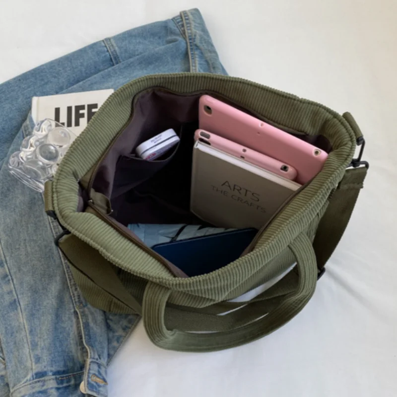 TARO - 
Fashion Versatile Shoulder Bag College Wind Commuting Corduroy Square BagUnisex Large Capacity Leisure Portable Crossbody Bag