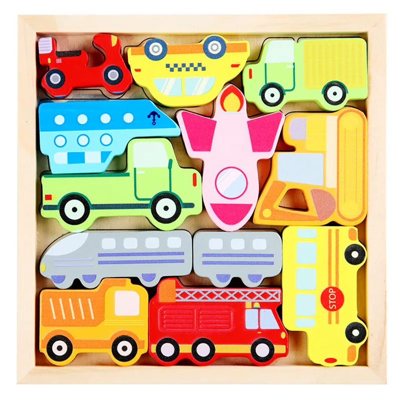 Children Montessori Wooden Toys Block Cartoon Animal Three-dimensional Jigsaw Puzzle Early Education Grab Board  3d Puzzle Toys